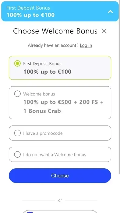 Scelta del bonus di benvenuto LibraBet
